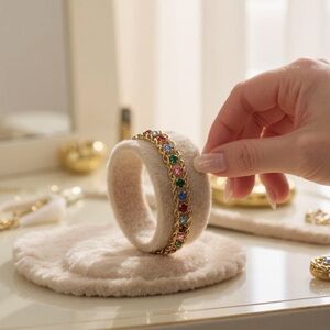 Yechang Rhinestone Bracelet Multicolor Gold Tone Vintage Pink Green Blue Red